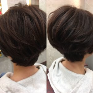 ショートボブ 小顔 オレンジ
